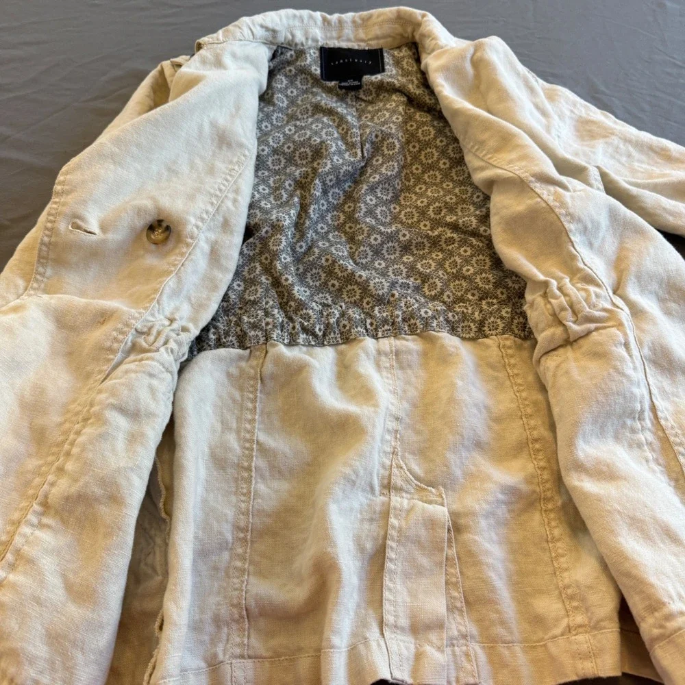 Sanctuary Linen Blend Trench Jacket Womens‎ Adjustable Drawstring XS Beige